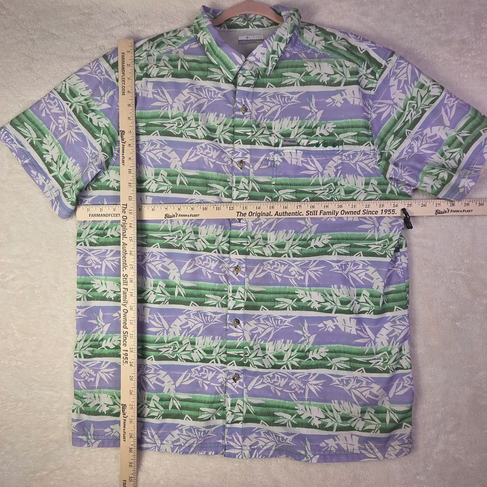 Columbia PFG Mens XL Purple Green‎ Tropical Fish Bamboo Fishing Shirt FM1039 - Picture 6 of 12